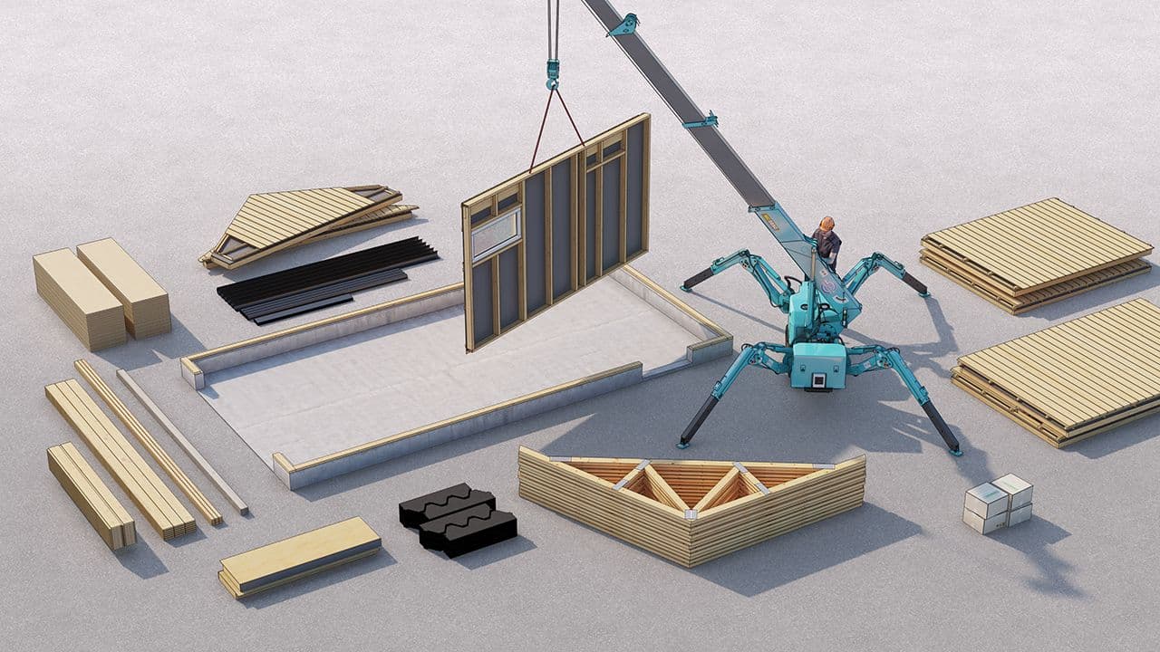 Illustrasjon av elementene til Saltdalsgarasjen og hvordan montere Saltdalsgarasjen.