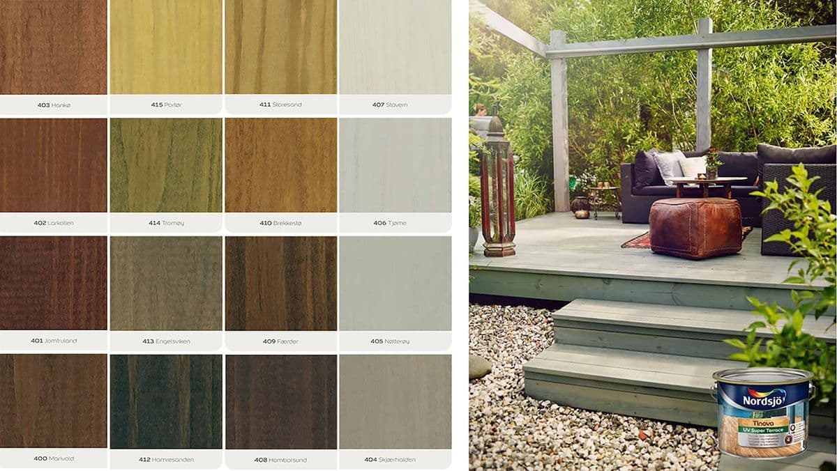 Bilde av terrassebeis fargekart med Nordsjö Tinova UV Super Terrassebeis.
