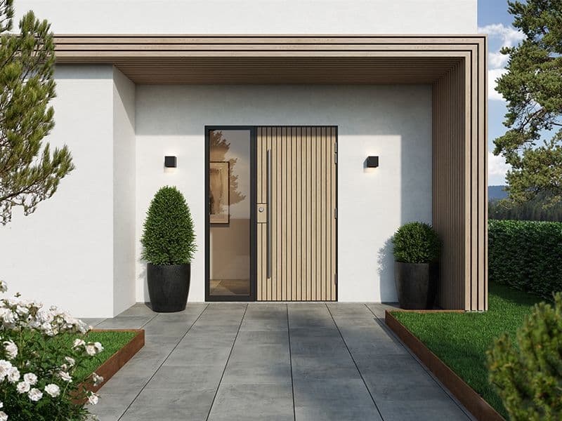 Moderne funkisbolig med ytterdør i eik