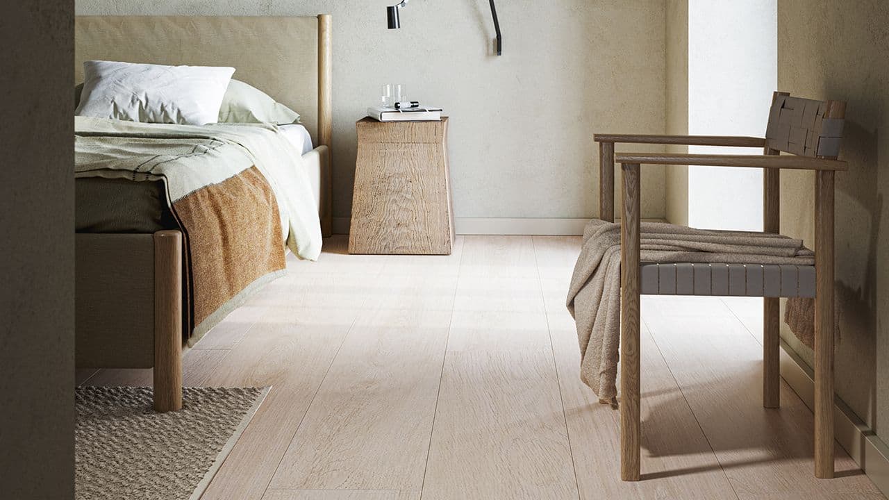 Grand Avenue gulv fra Berry Alloc i soverom med naturfarger.